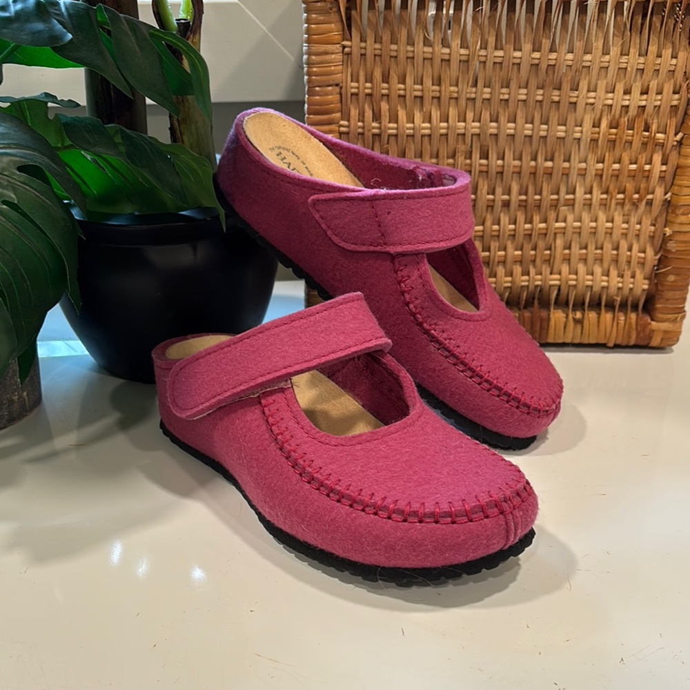Haflinger Dark Pink Wool Mary Jane Mule Shoes